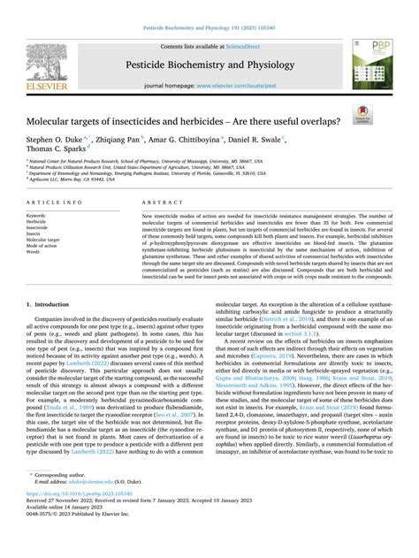 Molecular targets of insecticides and herbicides .